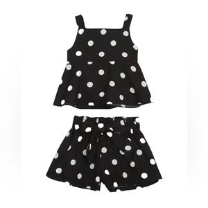 Baby Girls 2 Piece Black and White Polka Dot Print Top & Shorts Set 6-9 Months